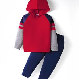 Rikidoos Full Raglan Sleeves Colour Blocked Hoodie With Joggers Set - Maroon & Navy Blue-picture-14