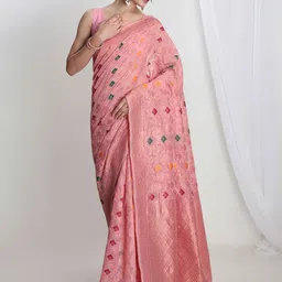 Janasya Geometric Woven Design Zari Linen Blend Saree-image-58