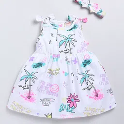 SNUGGLY MONKEY Girls Tropical Print Fit & Flare Dress with Bow Headband-52