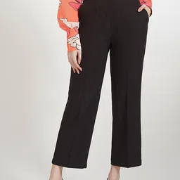 AMSWAN Women Solid Smart Straight Fit High-Rise Trousers-picture-12
