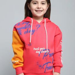 Monte Carlo Girls Coral Printed Hooded Neck Cotton Blend Sweatshirt-image-71