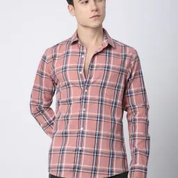 VASTRADO Core Fashion Peach Regular Fit Checks Shirt-image-30