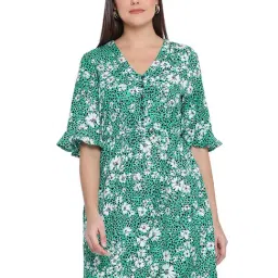 Oxolloxo Green Floral Print Shade Persia Dress-image-12