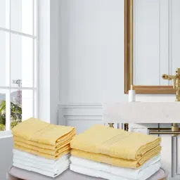 LORENA [12pc] 100% Cotton Super-Soft Terry Towels -4pc Hand, 8pc Face (d`ross) solid-white/yellow-16
