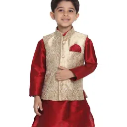 VASTRAMAY Kids Rose Golden Embellished Nehru Jacket-image-58