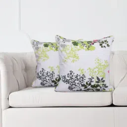 SWAYAM Set of 2 Printed 160 TC Pure Cotton White,Grey Ethnic Motif Cushion Cover-20
