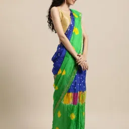 Geroo Jaipur Green & Blue Printed Saree With Unstitched Blouse-image-65