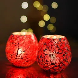 Homesake 'Diwali' Red Glass Candle Holder - Set of 2-12