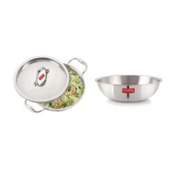 HAZEL Silver Stainless Steel Induction Bottom Cookware Set (1 Tasla with Lid & 1 Kadai)-image-69