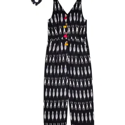 Budding Bees Kids Black & White Cotton Printed Jumpsuits with Scrunchie-image-94