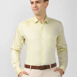 Peter England Yellow Cotton Regular Fit Shirt-image-30
