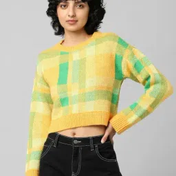 Only Yellow Chequered Pullover-42