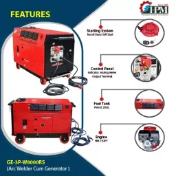 HPM 7 kVA Recoil & Self Start Petrol Engine Three Phase 2 in 1 Portable DC Welding Generators, Silent GE-3P-W8000RS (With Battery) image 2