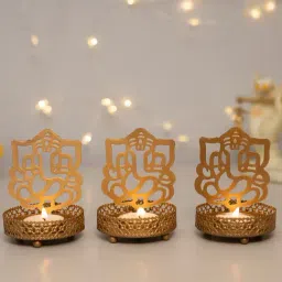Homesake Shadow Sri Ganesh Gold Metal Tea Light Holder - Set of 3-image-96