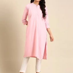 SHOWOFF Pink Embroidered Straight Kurta-image-32