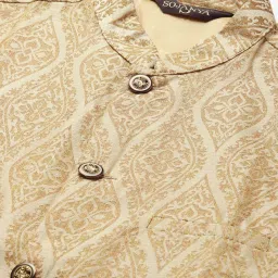 SOJANYA Beige & Gold Regular Fit Jacquard Nehru Jacket image 4