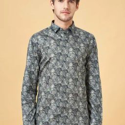 Peregrine by Pantaloons Charcoal Grey Cotton Slim Fit Printed Shirt-image-24