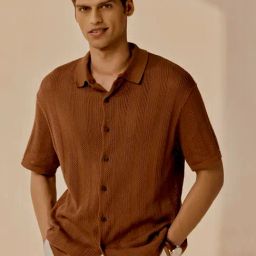 Andamen Brown Organic Cotton Regular Textured Shirt-image-35