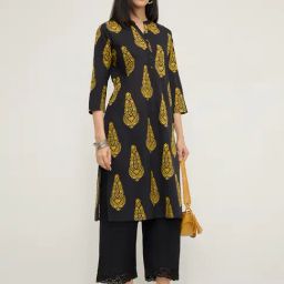 Utsa by Westside Black Buta Printed Straight Cotton Kurta-image-49
