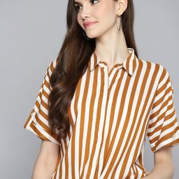 Harvard Women Rust Brown & White Striped Top-9