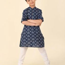 Fabindia Kids Navy Printed Full Sleeves Kurta-image-97