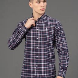 Red Tape Navy Regular Fit Checks Shirt-16