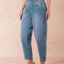 Globus Light Blue Denim Solid Relaxed Fit High Rise Jeans-image-4