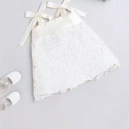 Many Frocks Kids White Self Design Dress-image-22