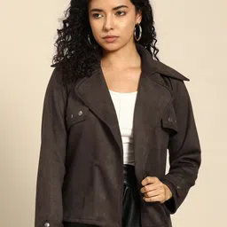 WoowZerz Women Solid Boxy-Short Trench Coat-picture-1