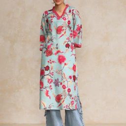 Varanga Sea Green Cotton Floral Kurta-36