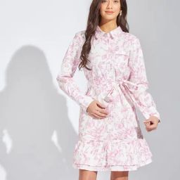 Latin Quarters Pink Print Long Sleeves Tiered Dress-image-8