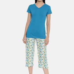 zebu Women Blue & White Solid Night suit-image-33