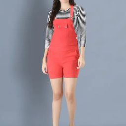 BUYNEWTREND Peach Striped Dungaree-image-46