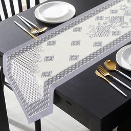 Homerz White & Grey Floral Printed Anti Skid Backing Premium 4 Seater Dining Table Runner-29