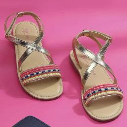 Aria Nica Kids Fest Pink & Gold Cross Strap Sandals-image-42