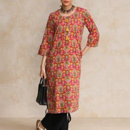 Varanga Pink Cotton Embroidered Kurta-image-17