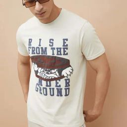 Fame Forever By Lifestyle Beige Cotton Regular Fit Printed T-Shirt-image-94