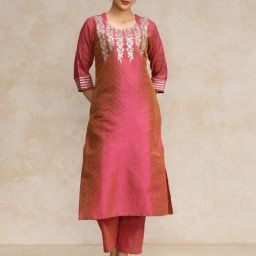 Varanga Coral Silk Embroidered Kurta-44