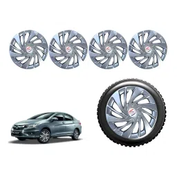 Auto Pearl ErSIL08_R Press Type Car Wheel Cover with Retention Ring 381 mm(15 Inch) Glossy Silver for Honda City (Set of 4)-image-98