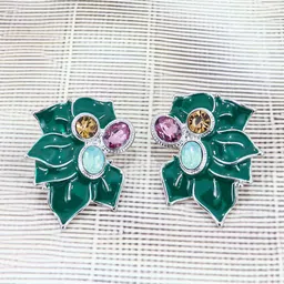 Krelin Silver Plated Rhinestone Floral Studs Earrings-image-97