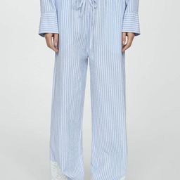 MANGO Women Schiffli Detailed Striped Pure Cotton Trousers-image-57