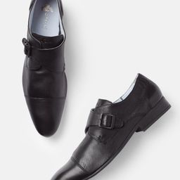 GABICCI Men Black Textured Formal Slip-on Shoes-image-130