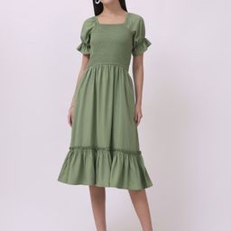 VINISHAA KLOTHING Women Fit & Flare Smocked Midi Dress-image-18