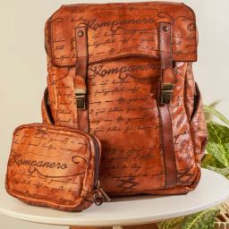 KOMPANERO Maverick Cognac Leather Printed Backpack-image-82