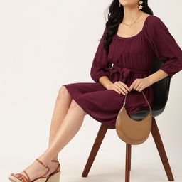 DressBerry Puff Sleeve Crepe Fit & Flare Dress-image-34