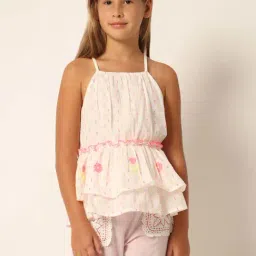 VERO MODA GIRL Pink Cotton Embroidered Top-image-51