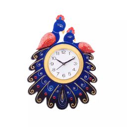 eCraftIndia KWC647 Handcrafted Papier-Mache 2 Peacocks Decorative Wall Clock-image-86