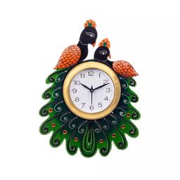 eCraftIndia KWC649 Handcrafted Papier-Mache 2 Peacocks Decorative Wall Clock-image-93