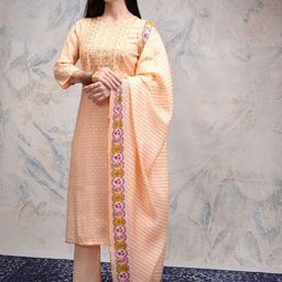 Vishudh Women Embroidered Regular Sequinned Kurta with Trousers & With Dupatta image 5