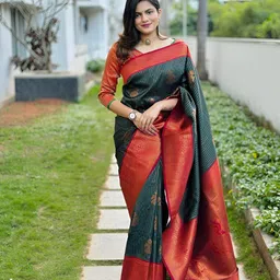 SWEETPEL Ethnic Motifs Woven Design Zari Banarasi Saree-picture-33